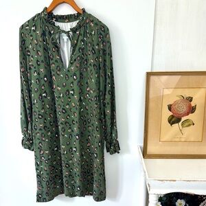 Brooke Wright Olive Green Leopard Print Shift Dress Sz L